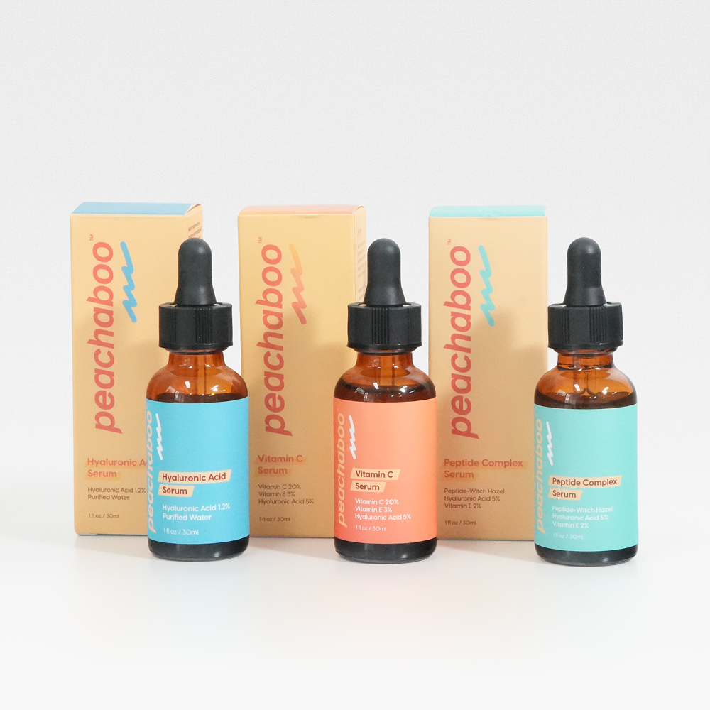 Peachaboo Serum Pack of Three - Vitamin C, Hyaluronic Acid & Peptide Complex